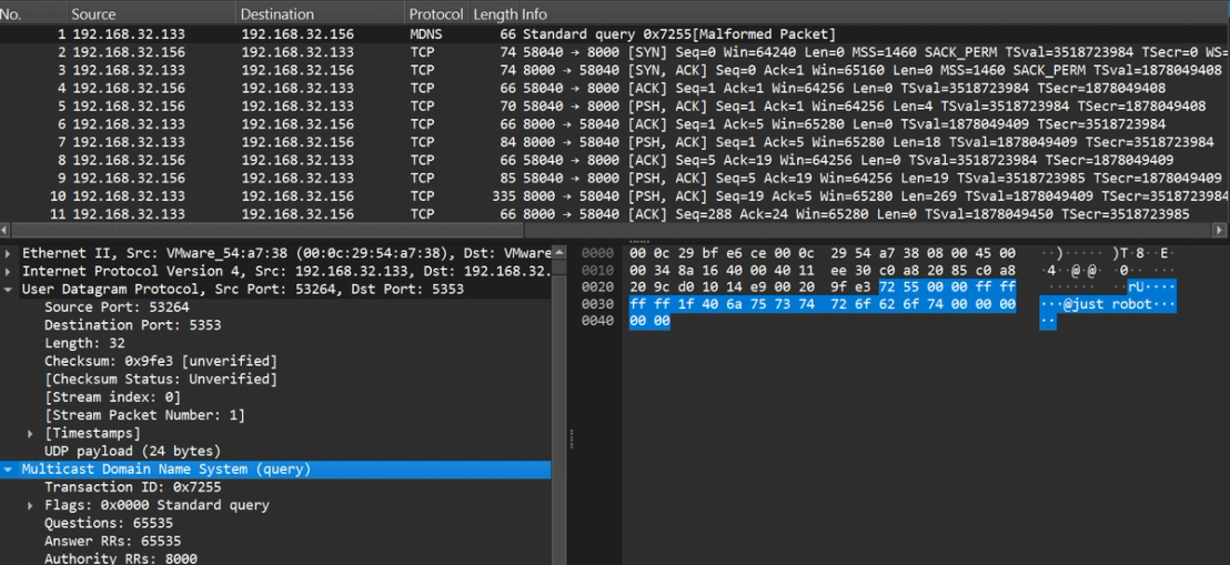 First packet sent by the BPFDoor controller containing the UDP protocol