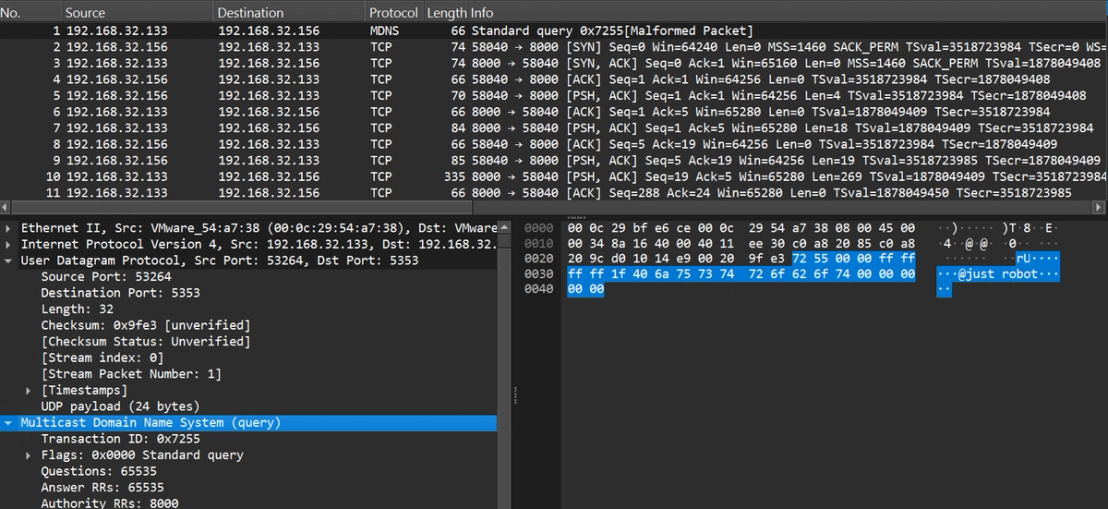 First packet sent by the BPFDoor controller containing the UDP protocol