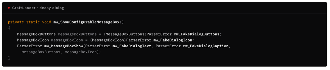 Figure 12. The configurable decoy dialog. Caption, text, buttons, and icon all come from configuration slots.