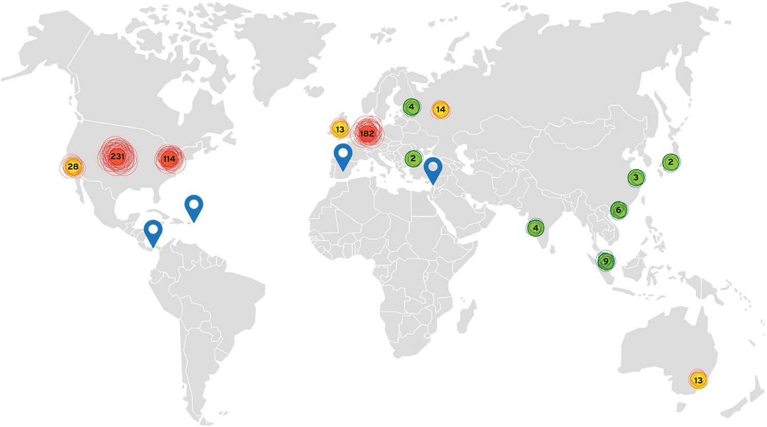 Geolocation of IP addresses used by an underground forum between January and April 2020