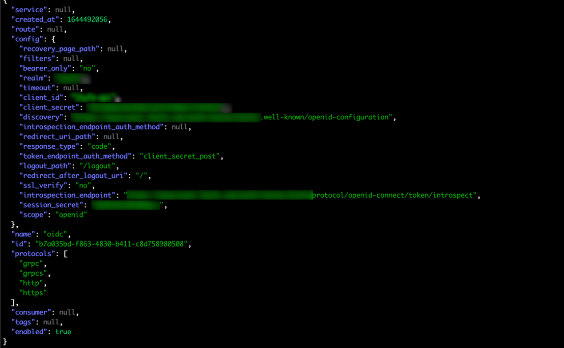 Figure 5. Example of exposed admin API showing OpenID Connect configuration