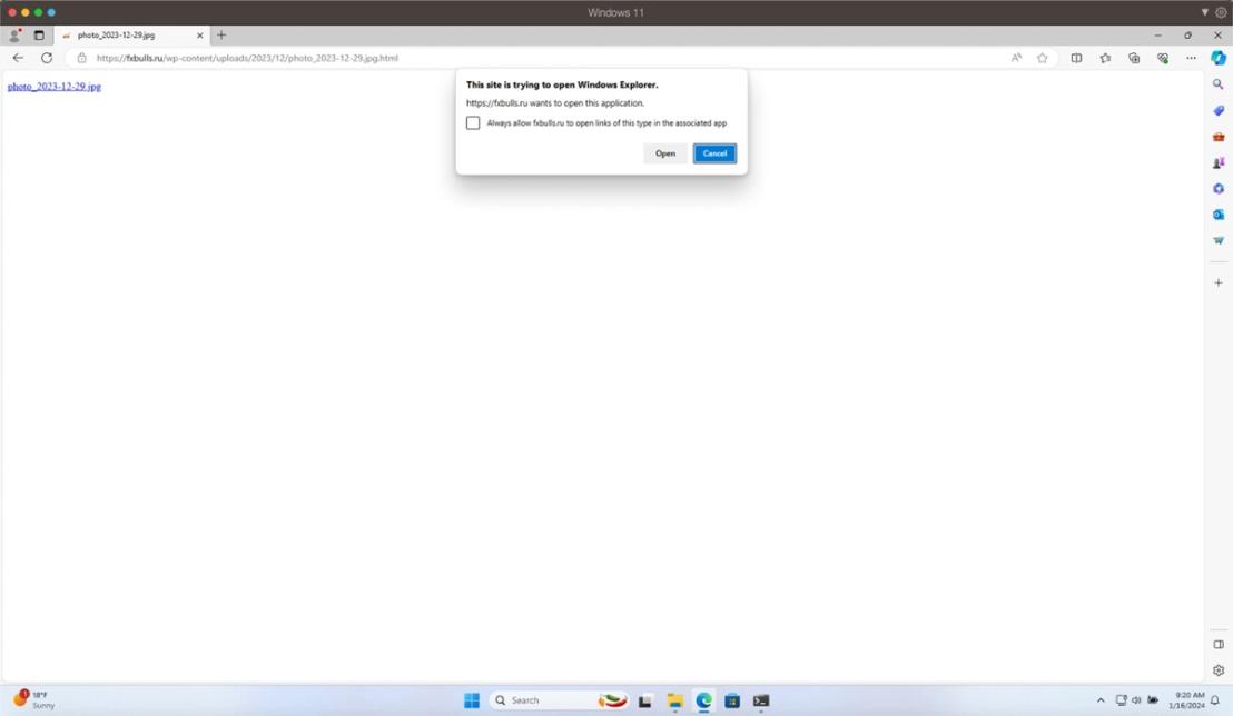 The malicious landing page on fxbulls[.]ru
