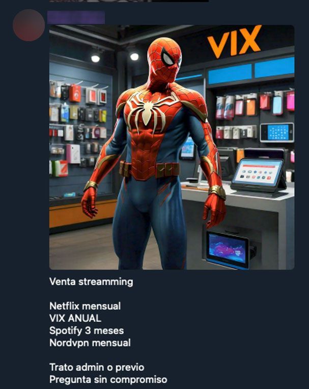 Figure 17. An ad for streaming service accounts from the “Cronos CHK Chat” group