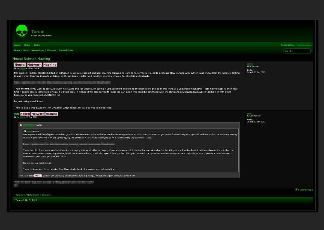 A user on a darknet forum inquiring about the use of DeepExploit