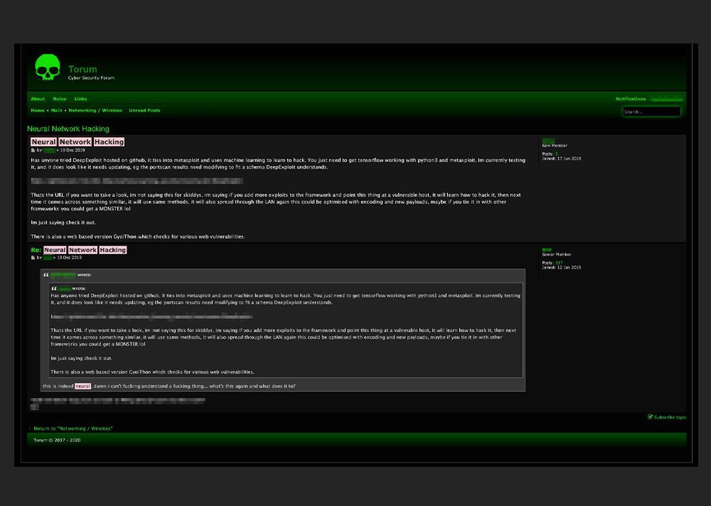 A user on a darknet forum inquiring about the use of DeepExploit