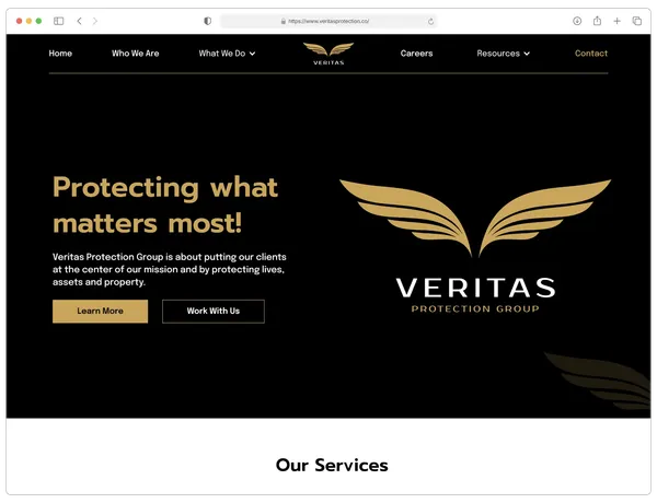 Veritas Protection website mockup