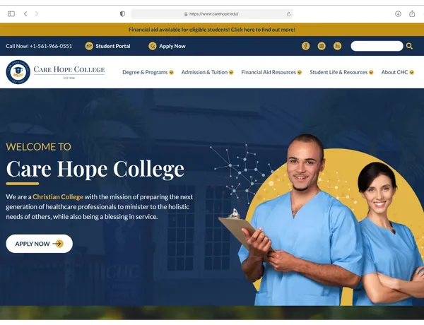 Care Hope College website mockup