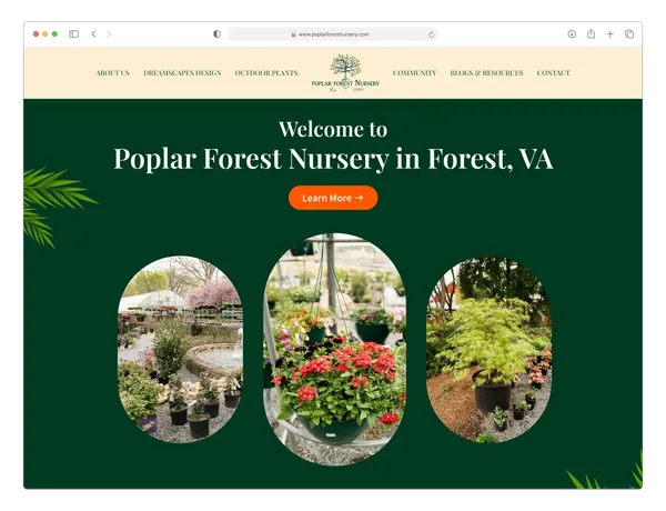Poplar Forest Nursery website mockup