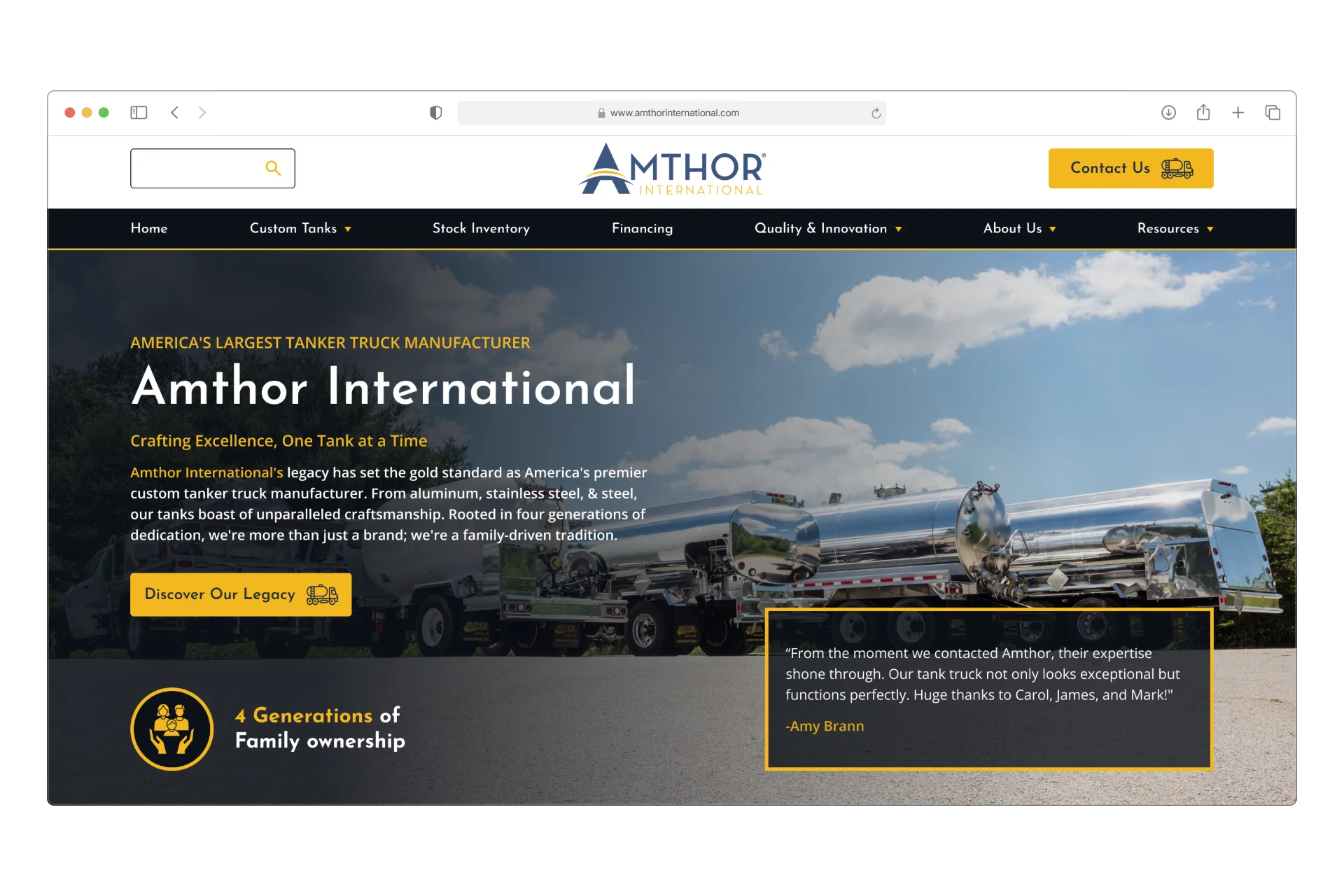 Amthor International website mockup
