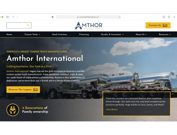 Amthor International website mockup