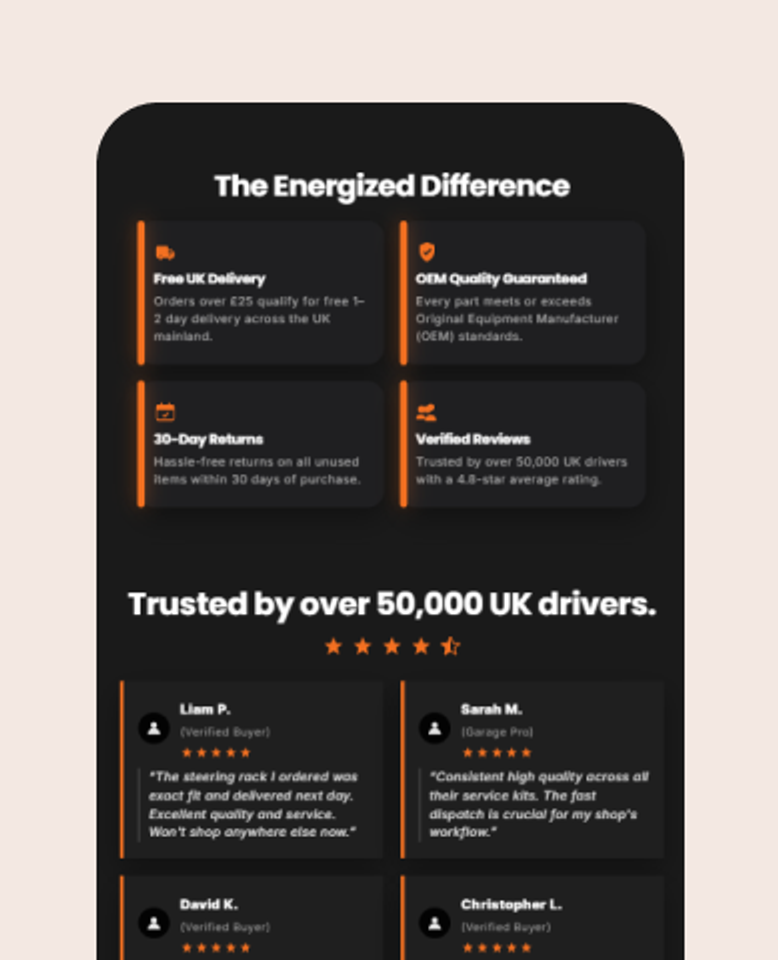 Energized Customs website — page design 3