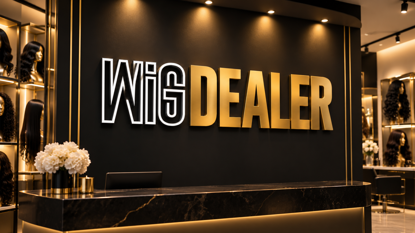 Wig Dealer website — store overview mockup