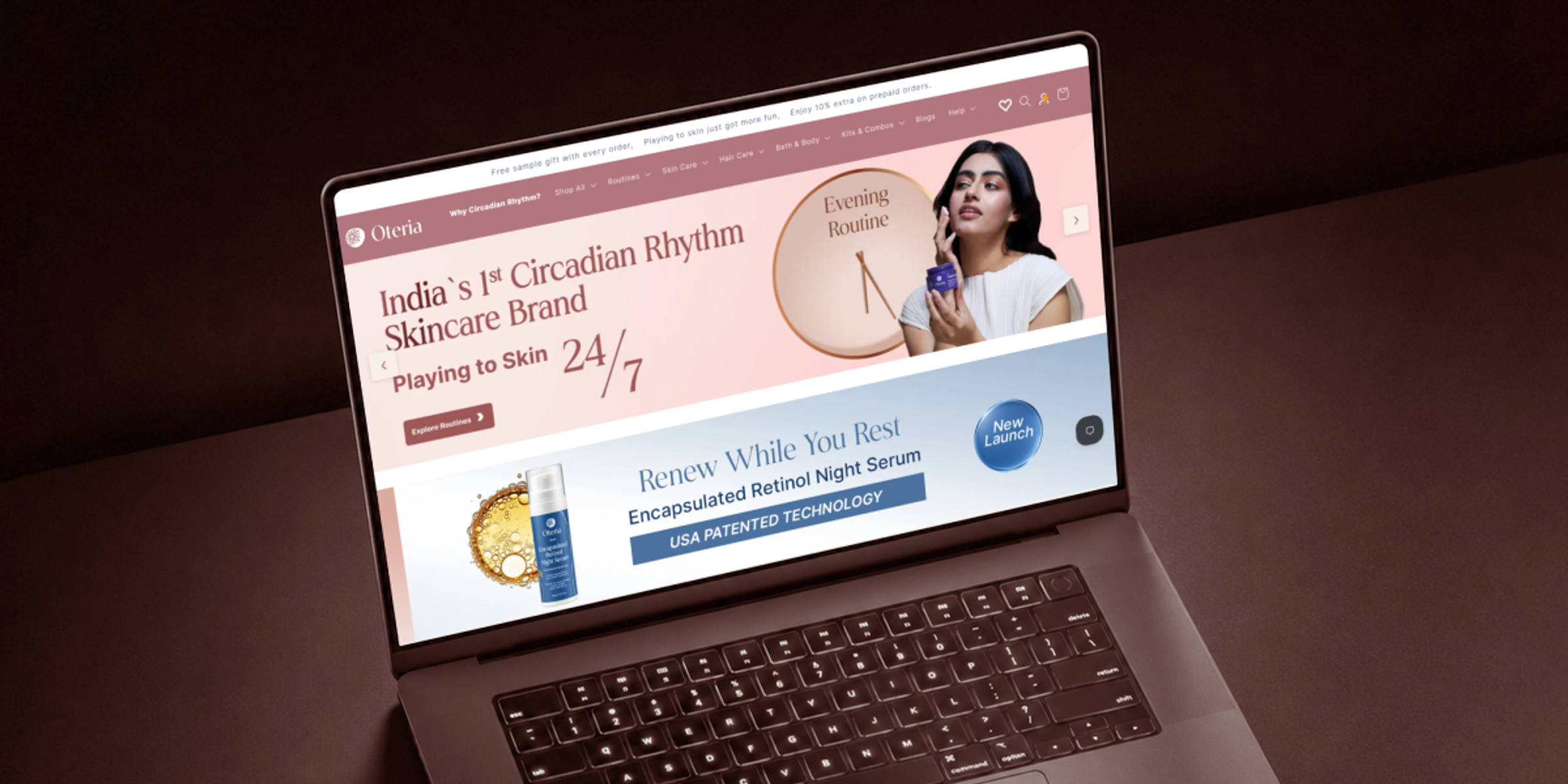 Oteria website — store overview mockup