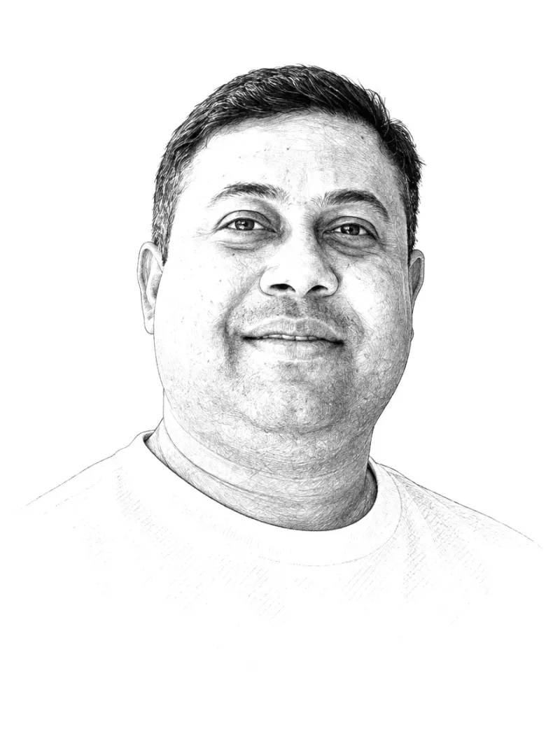 Pencil-style portrait of Haniel Singh, founder of Creative Labs