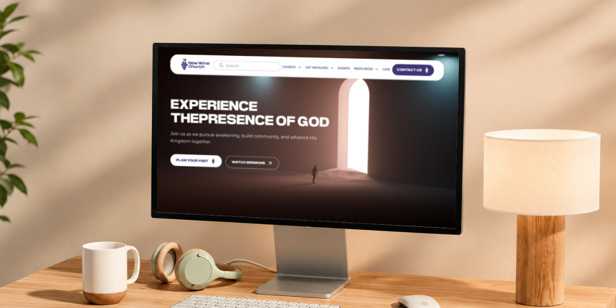 New Wine Church storefront on a laptop