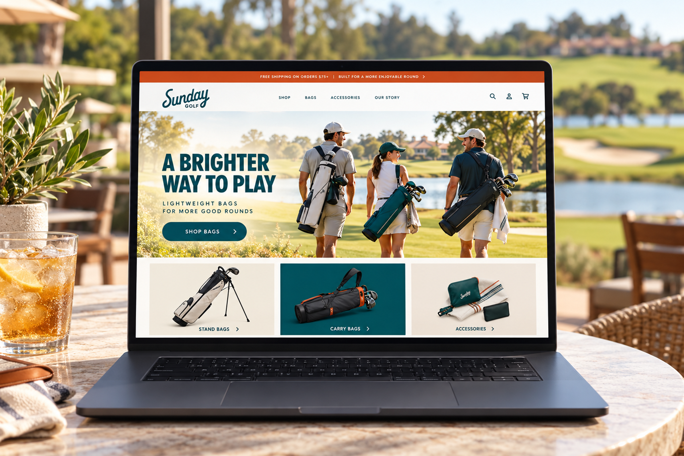 Sunday Golf storefront on a laptop