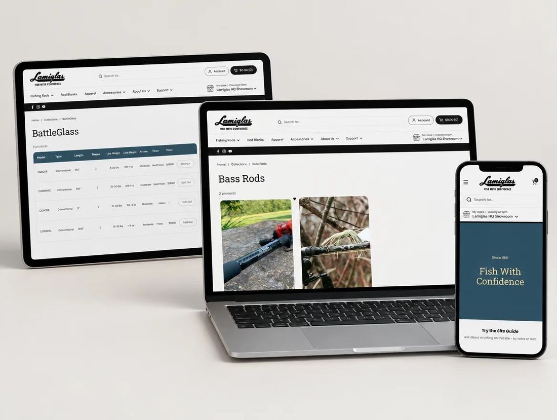 JC Bags store, migrated to Shopify, on tablet, laptop and phone