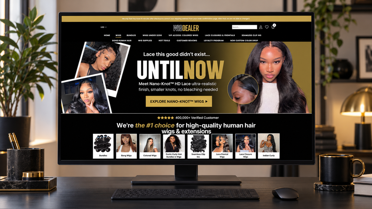 Wig Dealer website — design direction 1