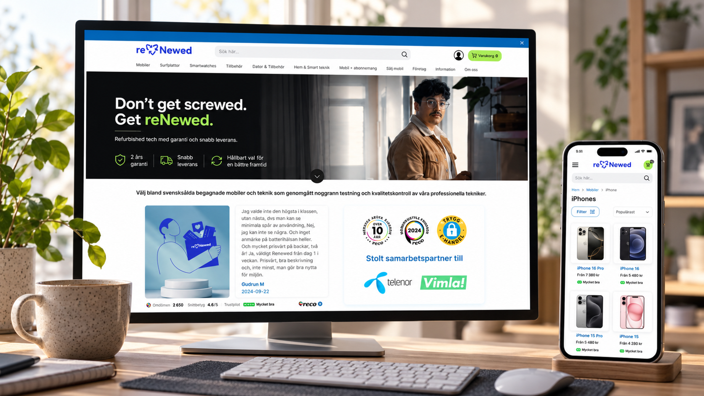 reNewed website — store overview mockup