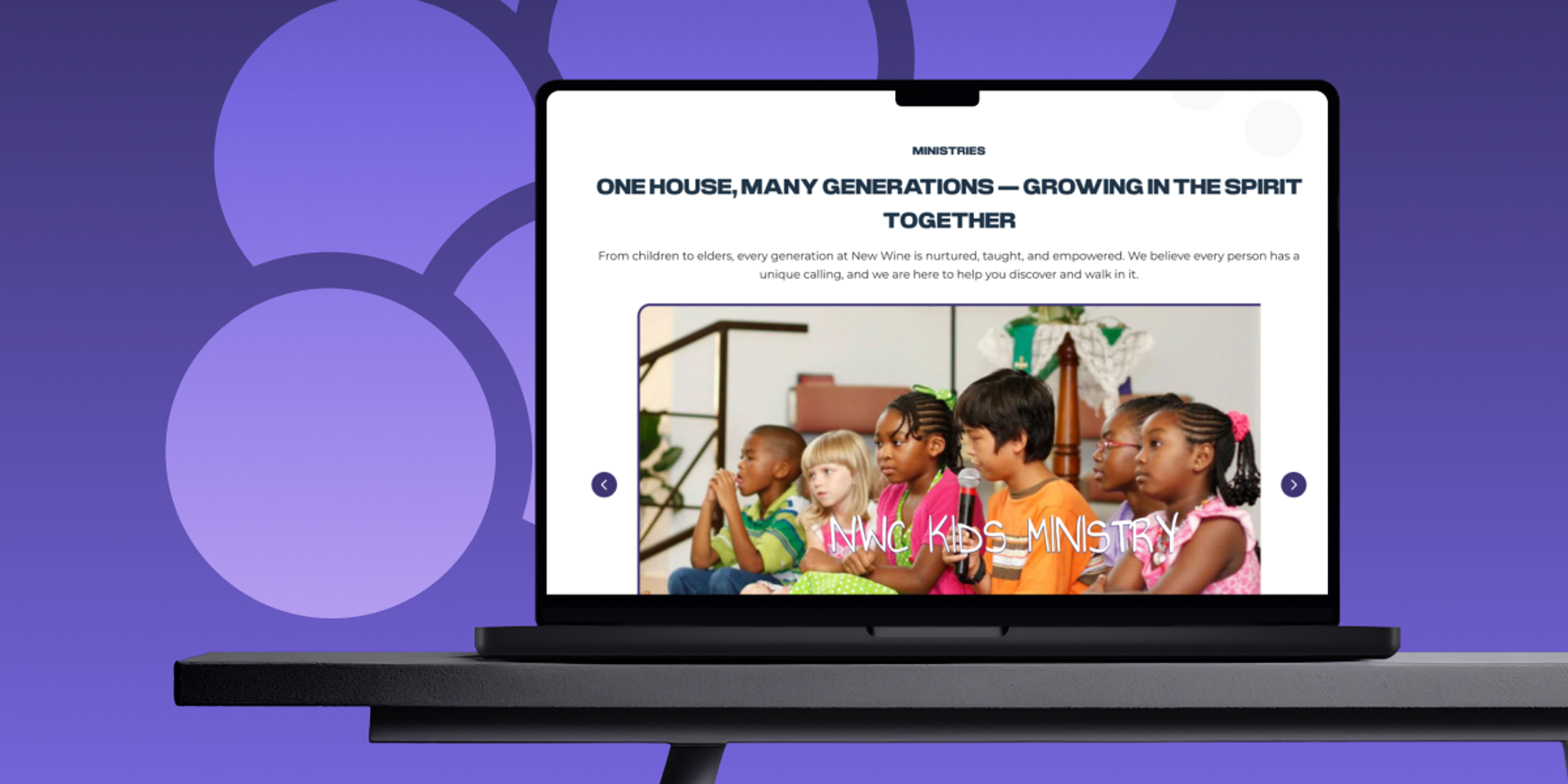 New Wine Church website — store overview mockup