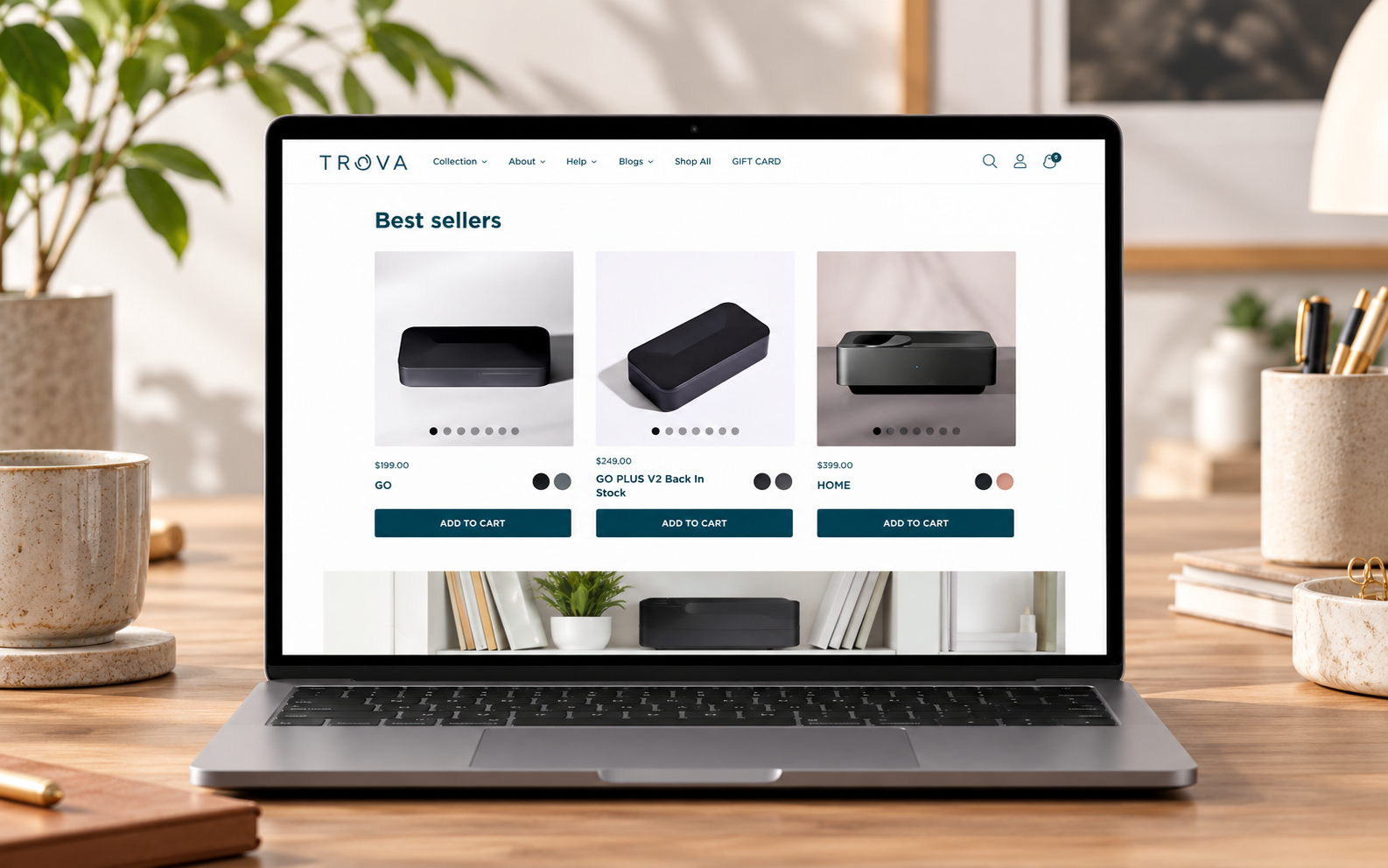 TROVA storefront on a laptop