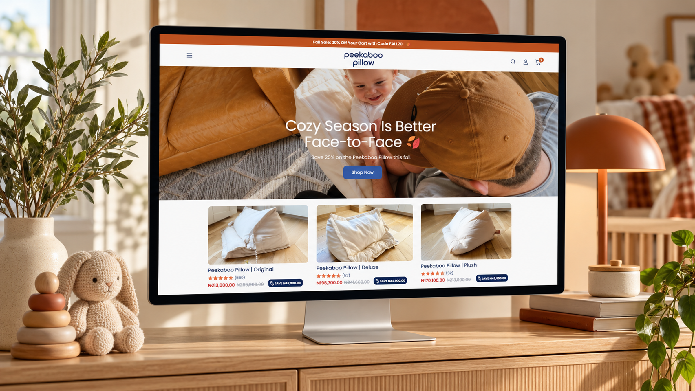 Peekaboo Pillow website — store overview mockup