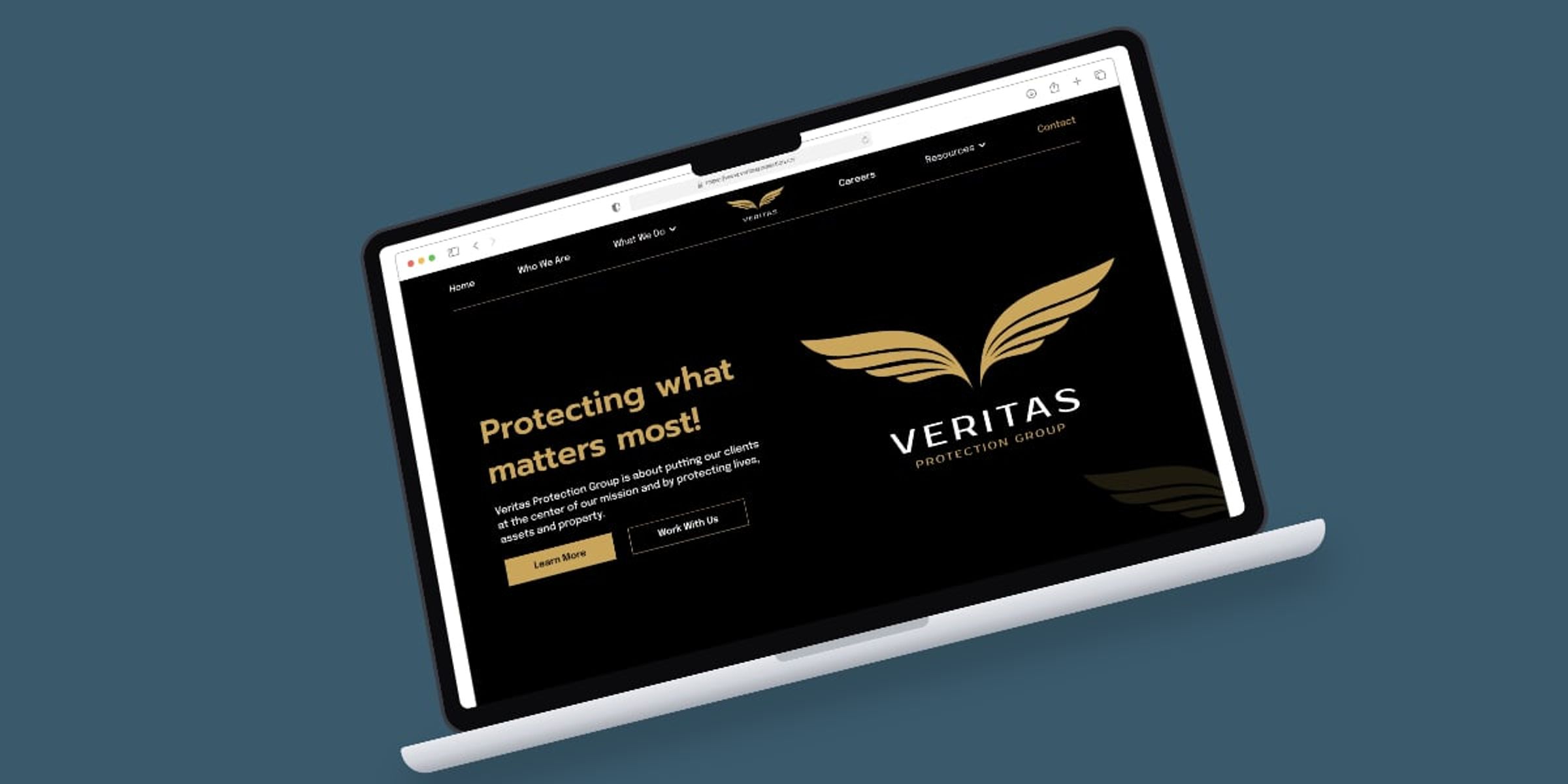 Veritas Protection storefront on a laptop