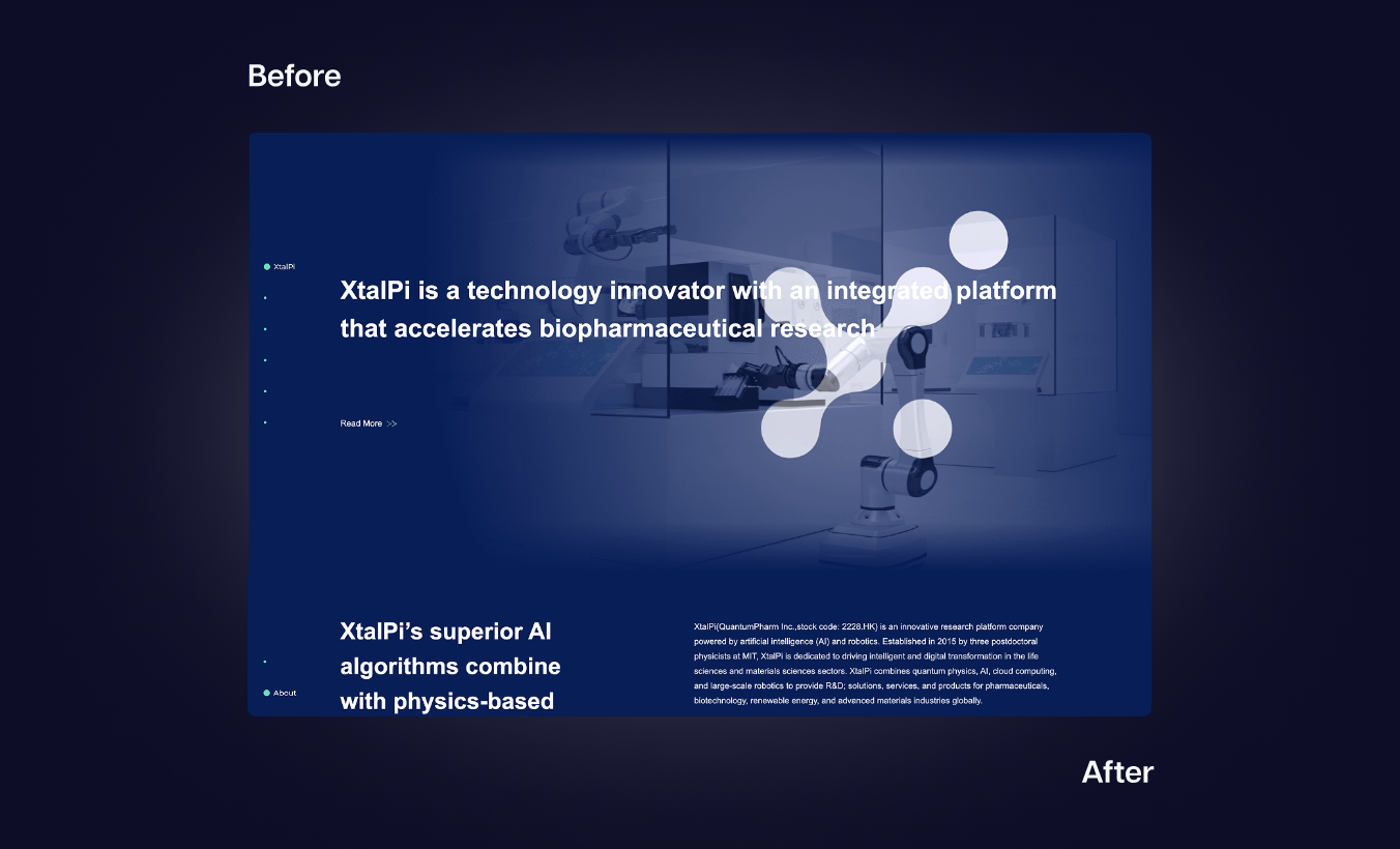 Before and after of the XtaliPi website redesign