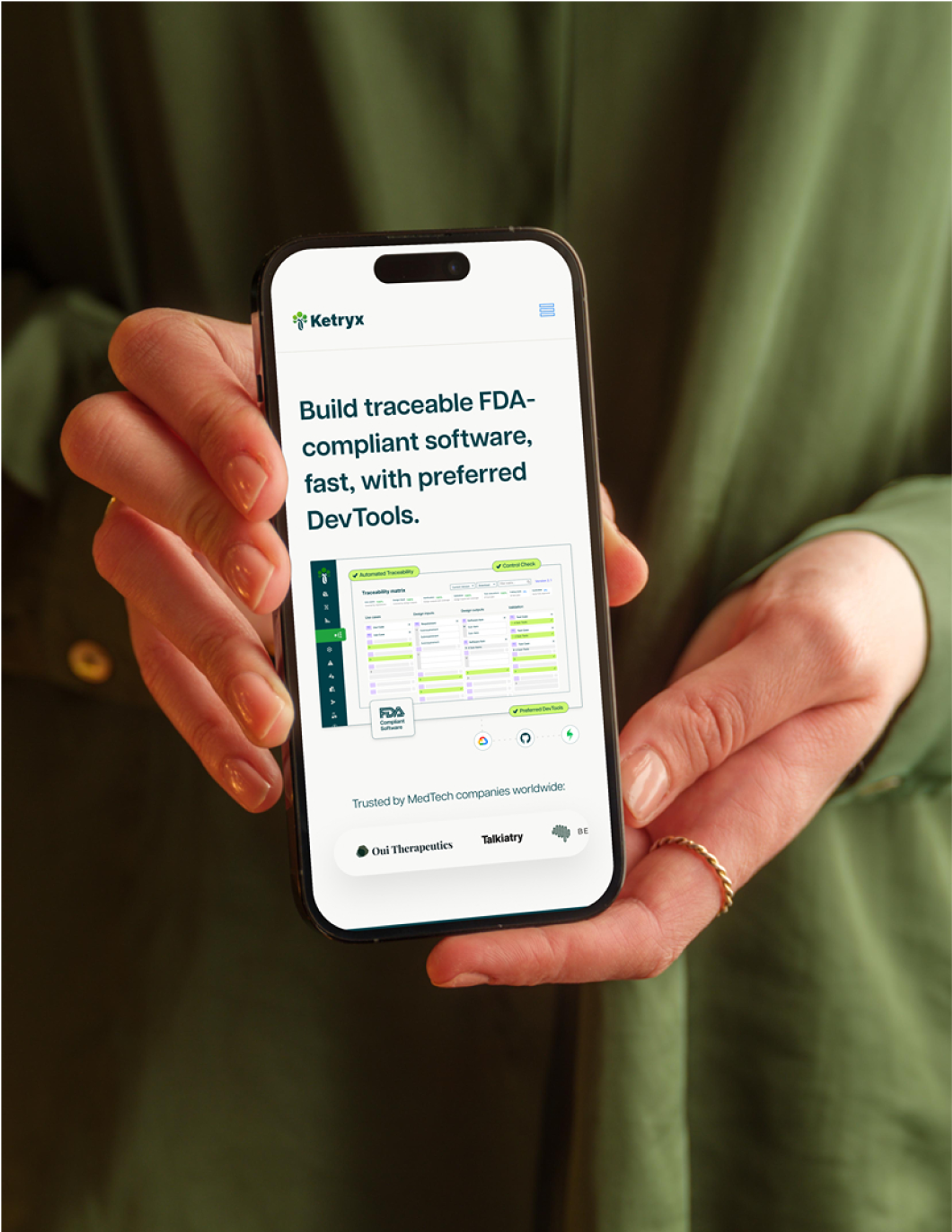 The refreshed Ketryx site on a phone