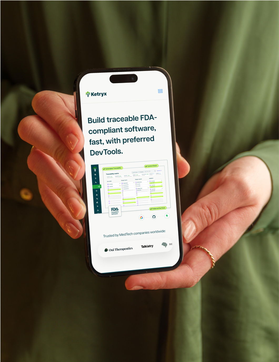 The refreshed Ketryx site on a phone