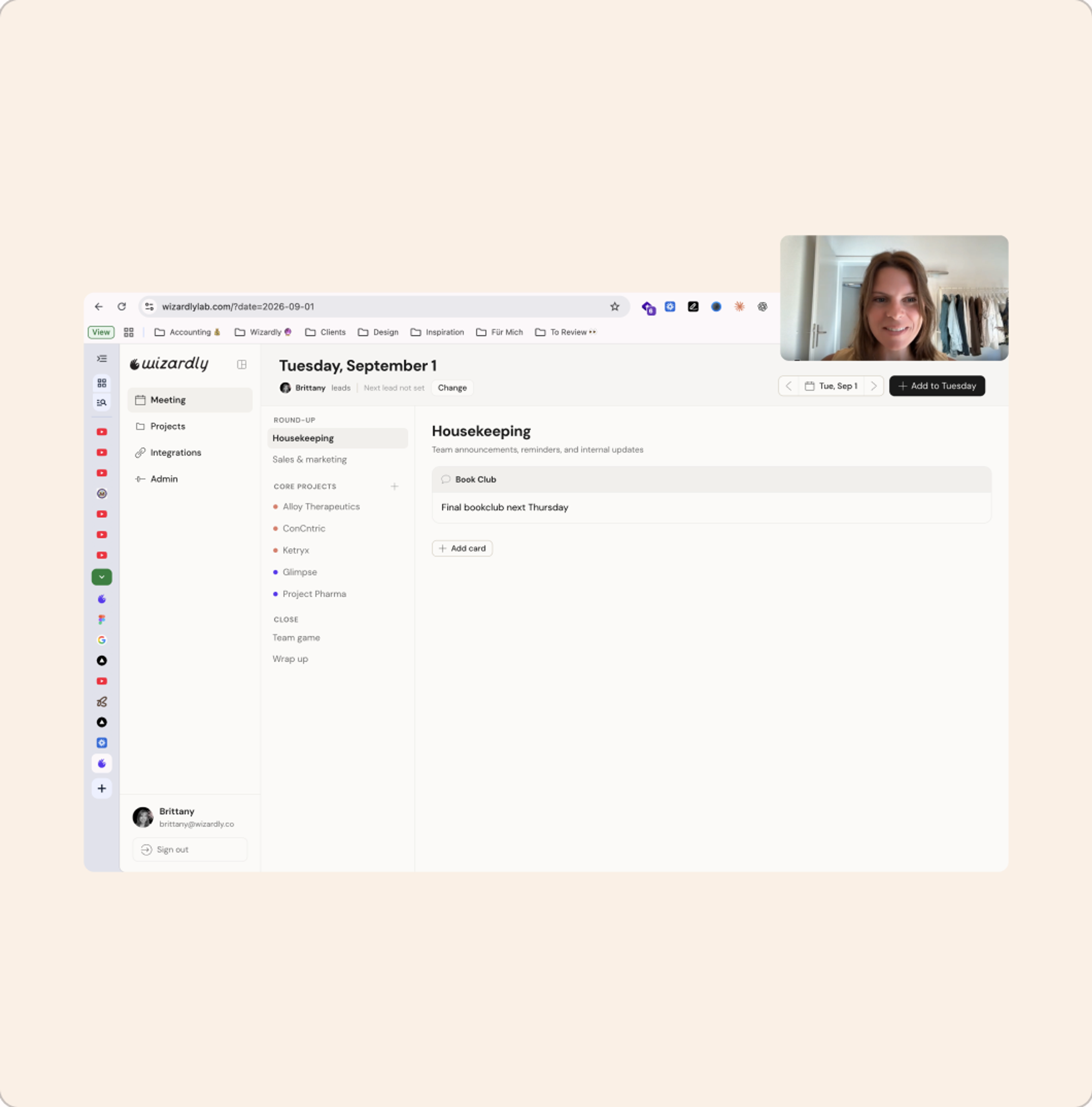 The Wizardly app open in the browser during a video call