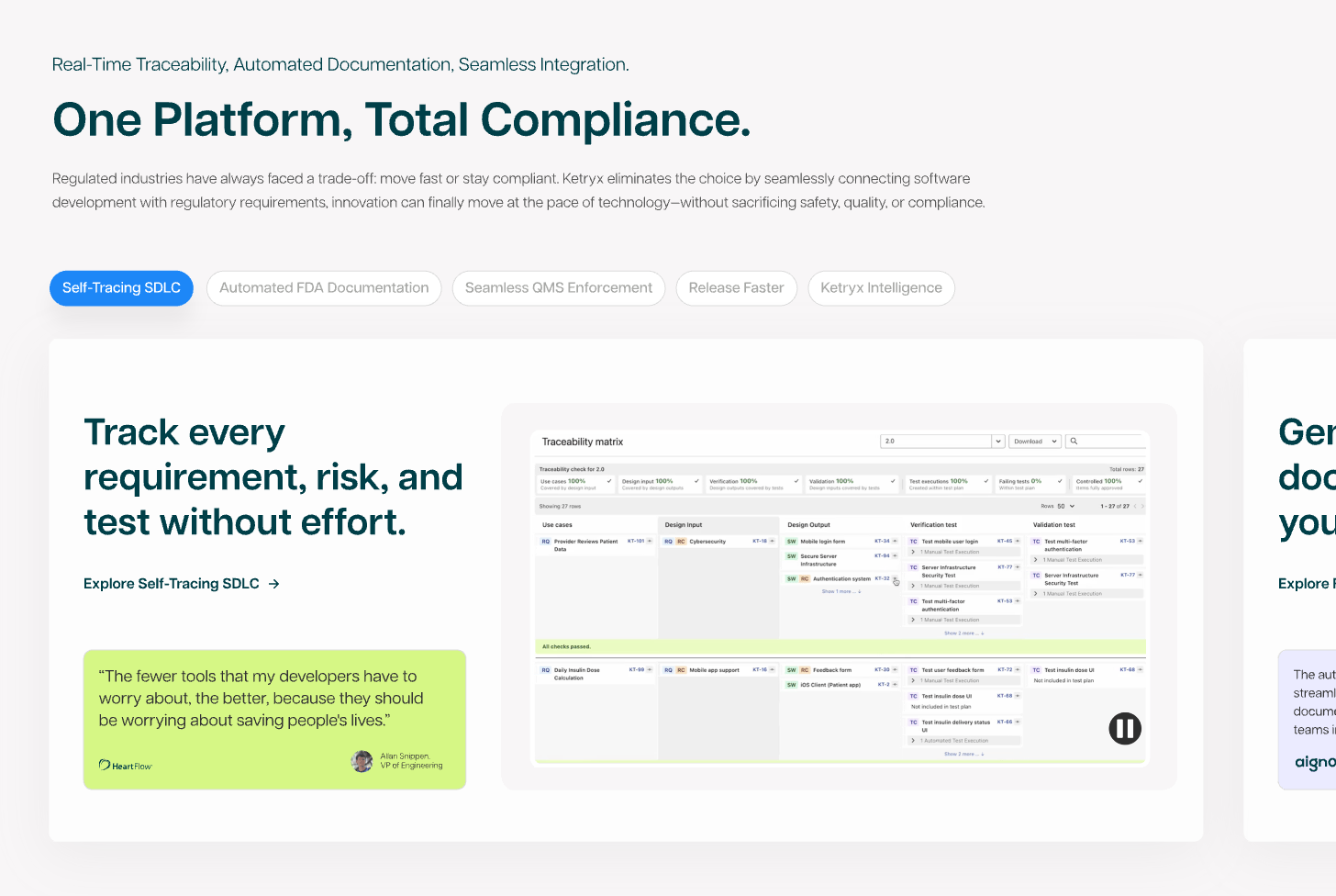 Animated walkthrough of the Ketryx platform interface
