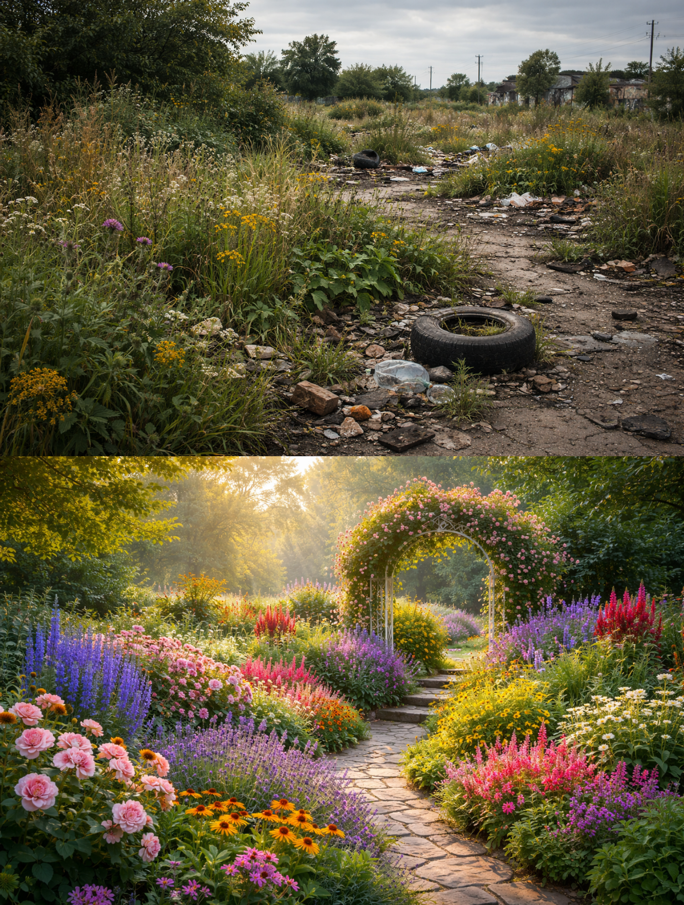 ogród, kwiaty, pielęgnować, chwasty, nieużytek, świadomość, nieświadomość, programy w umyśle, emocje, przekonania, myśli,