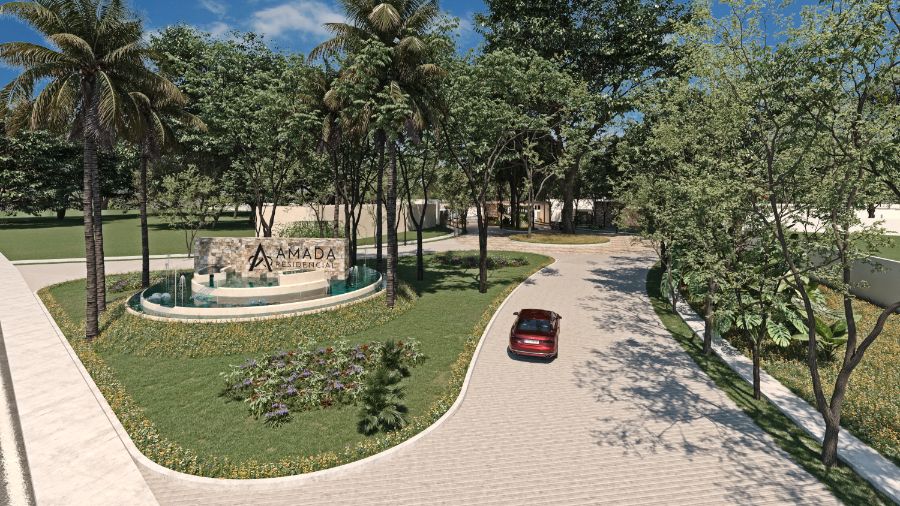 Acceso a Privada Amada Residencial en Conkal, al norte de Mérida Yucatán
