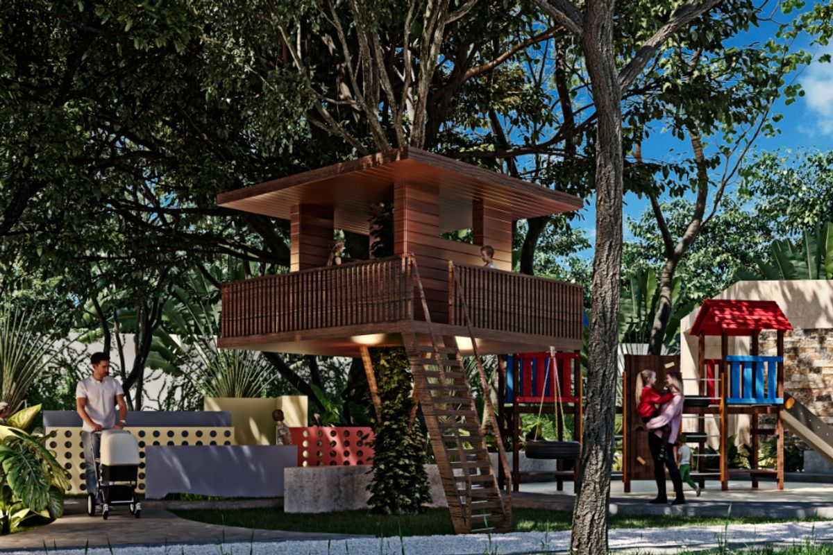 Área de juegos en Privada Amada Residencial en Conkal, al norte de Mérida Yucatán