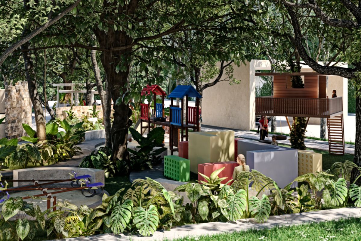 Área de juegos infantiles en Privada Amada Residencial en Conkal, al norte de Mérida Yucatán