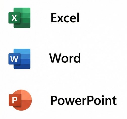 Microsoft 365 app icons for Excel, Word, and PowerPoint