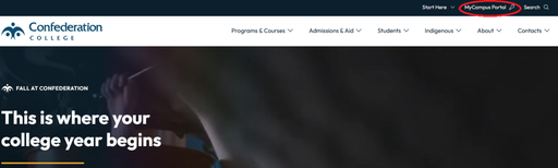 Confederation College homepage with My Campus Portal link highlighted