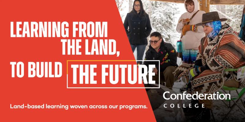 Students participate in land-based learning with an Indigenous instructor outdoors in winter
