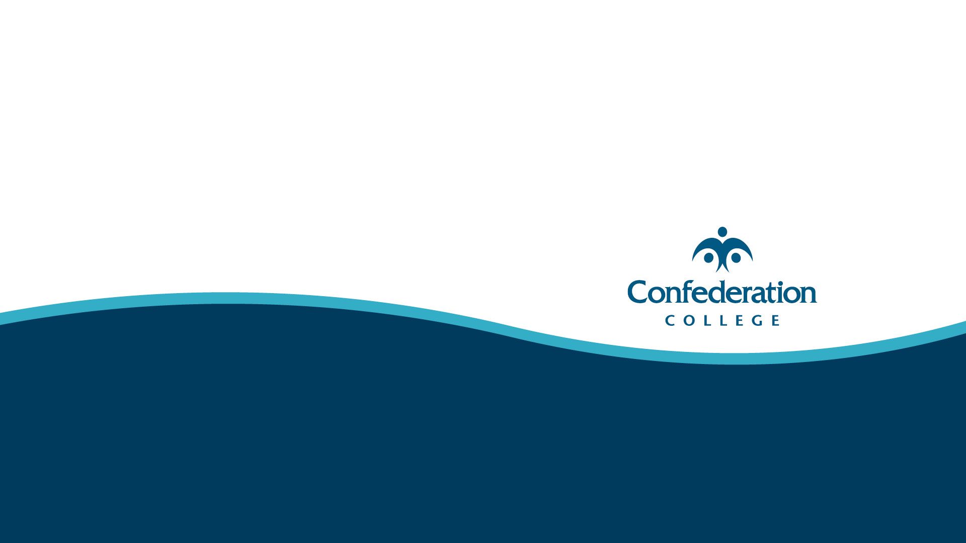 Confederation College logo on white and blue wave background