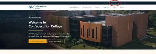 Confederation College homepage with My Campus Portal link highlighted