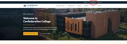 Confederation College homepage with My Campus Portal link highlighted
