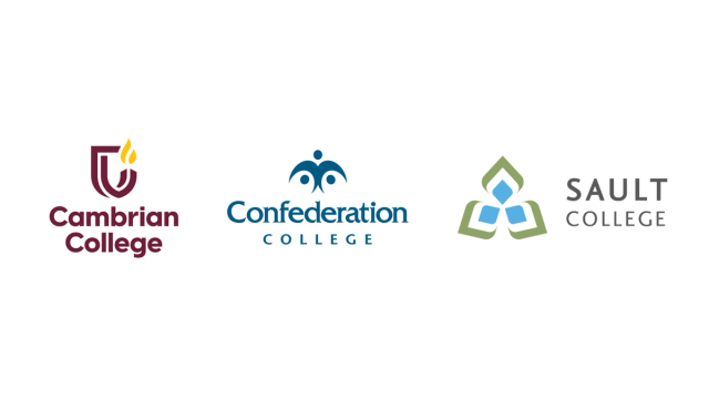 Cambrian College, Confederation College and Sault College logos on a white background
