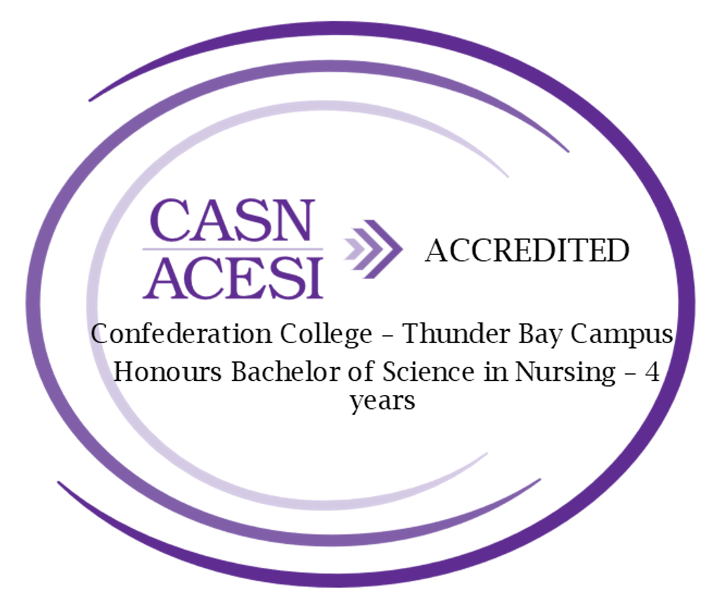 CASN/ACESI accredited logo with text for Confederation College – Thunder Bay Campus Honours Bachelor of Science in Nursing – 4 years