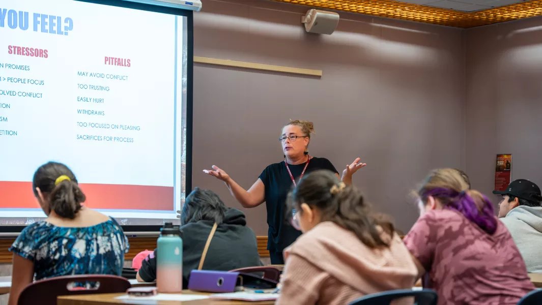 Instructor teaching a lesson to students in a classroom