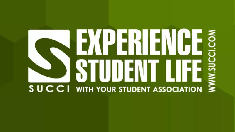 SUCCI Experience Student Life banner with Student Association branding and website link