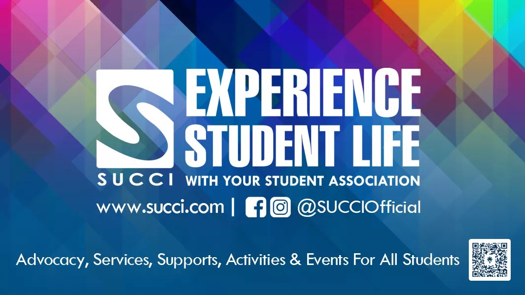 SUCCI banner promoting student life experiences and Student Association services.