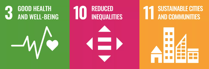 Sustainable Development Goals icons for health, reduced inequalities, and sustainable communities