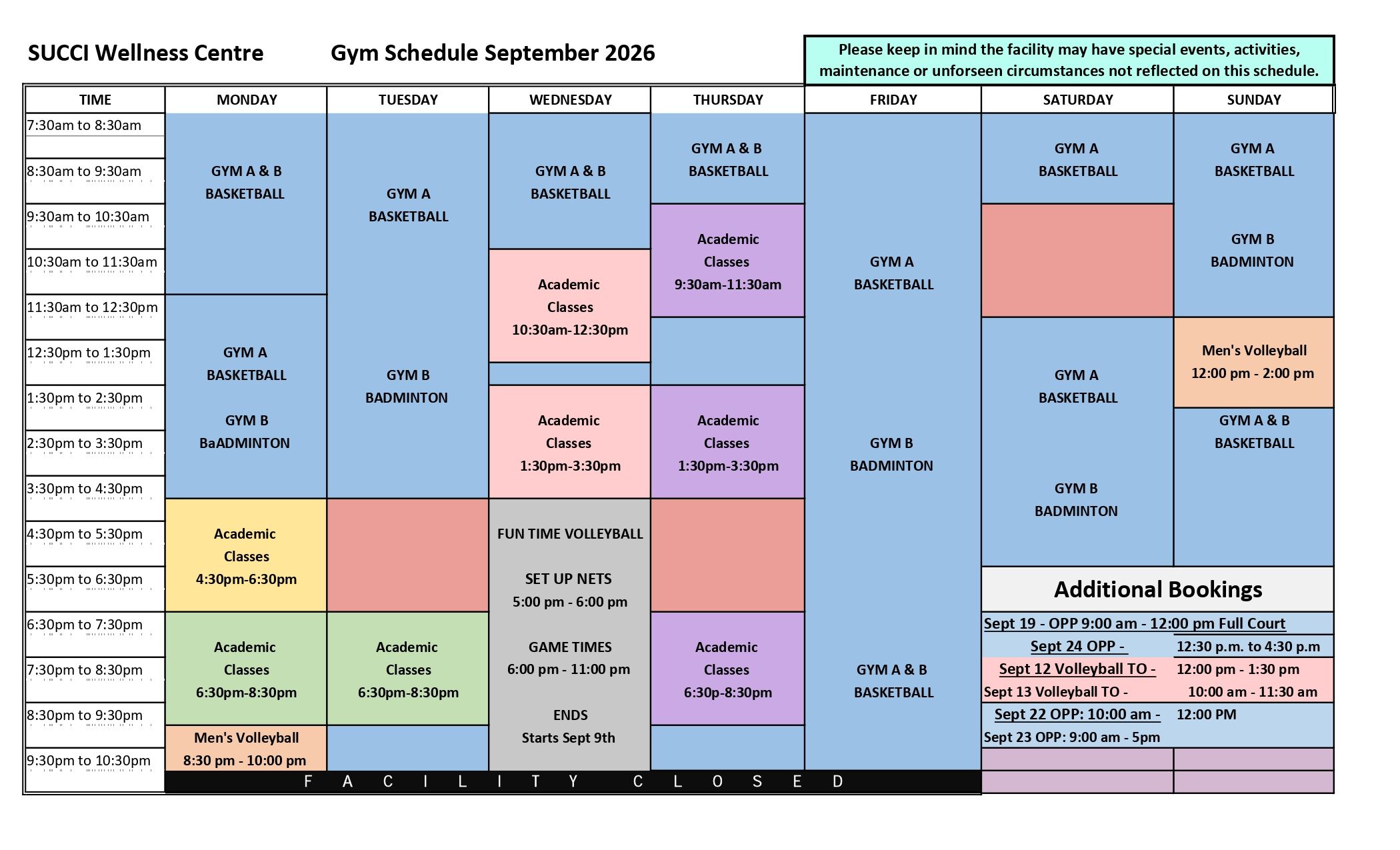 Gym Schedule