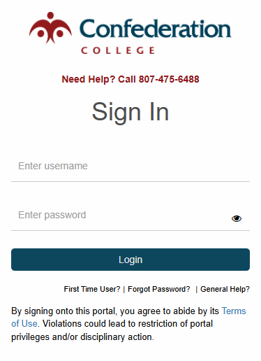 MyCampus Portal login screen with username and password fields